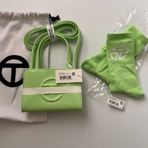 Authentic Telfar Double Mint purse and socks.